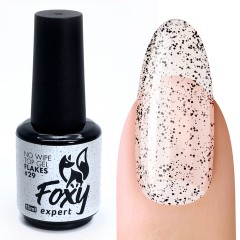 Верхнее глянцевое покрытие без Л/С с хлопьями (No wipe top gel FLAKES) #29, 10 ml, Foxy Expert