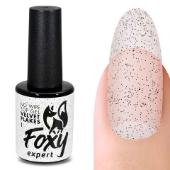Верхнее матовое покрытие без Л/С с хлопьями (No wipe top gel velvet FLAKES) #1, 10 ml, Foxy Expert