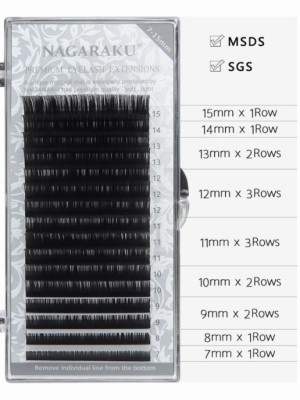 Ресницы Nagaraku черные, миксы 0.07, D, 7-15mm, 16 линий